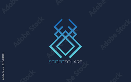 Spider logo formed with simple line in blue color © eMboo