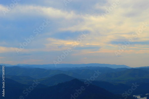 Sunlight on the colorful landscape of a beautiful mountain in the Altai Mountains.