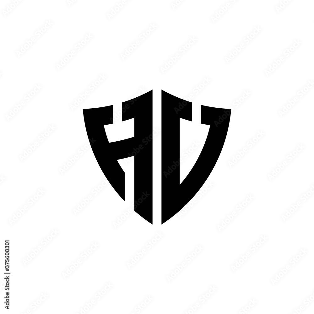 HU monogram logo with shield shape design template HU monogram logo with shield shape design template