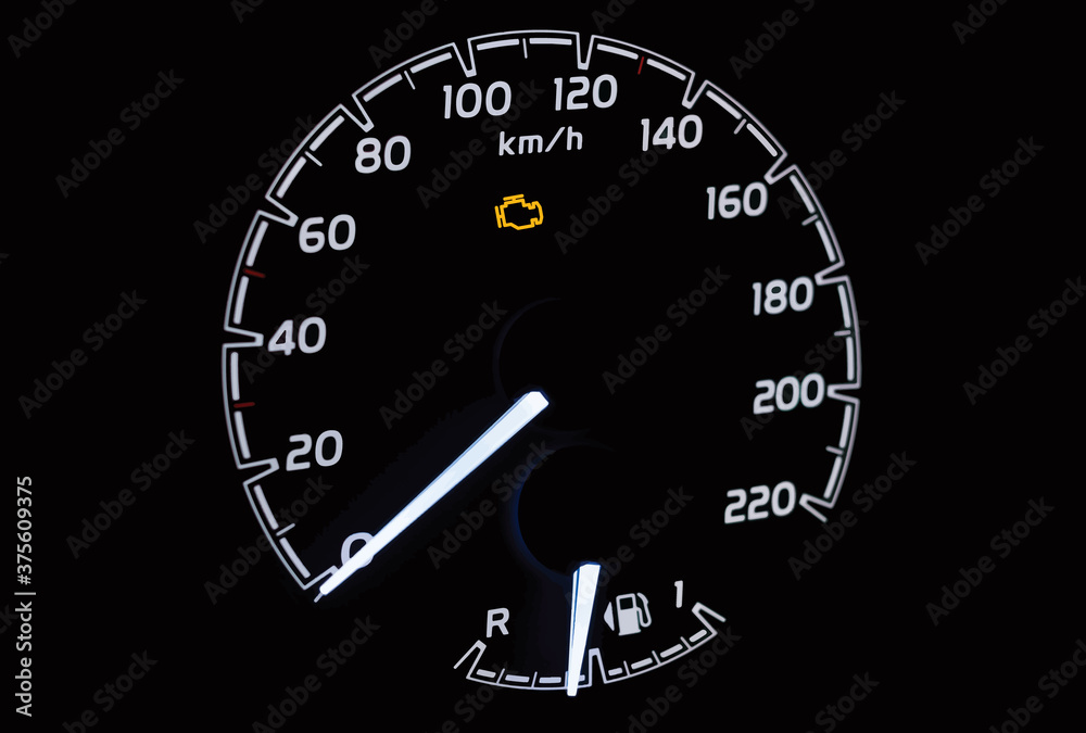 Malfunction check engine warning light on car dashboard. Vector
