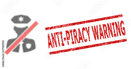 Closed police patrol halftone dotted vector and Anti-Piracy Warning dirty seal. Stamp seal includes Anti-Piracy Warning tag between parallel lines.