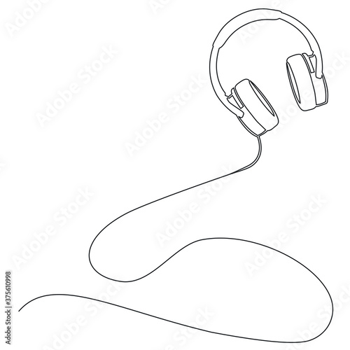 singe line abstract vector illustration of stereo headphones isolated on white, music and podcast concept