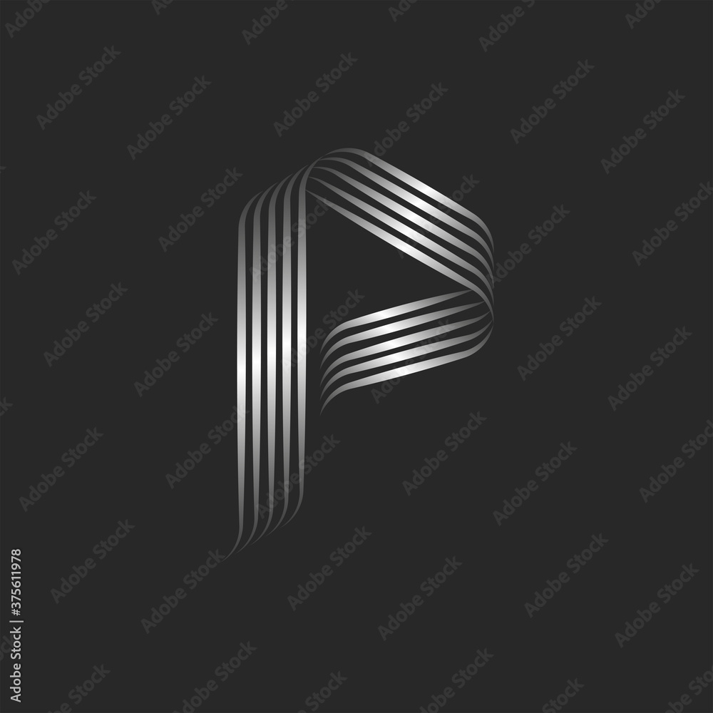 Monogram letter P logo initial minimal style typography design, smooth metallic ribbons and curly thin lines, calligraphy emblem for business card Monogram letter P logo initial minimal style typography design, smooth metallic ribbons and curly thin lines, calligraphy emblem for business card