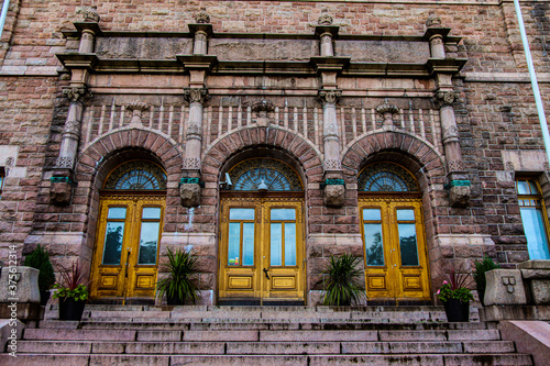 the facade of the old building