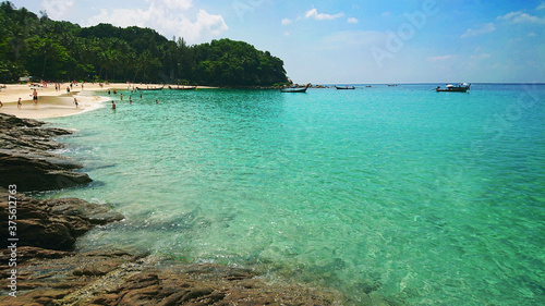 Gorgeous Freedom Beach at morning  Phuket  Thailand  with ocean view and azure water.