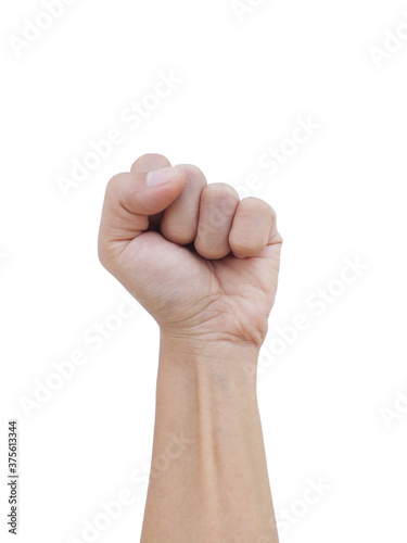 hand gesturing - the hand is gathered into a fist and stretched to the top,( victory,success,win) isolated on white background.
