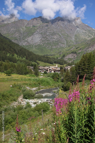 mountain landscape with lake and mountains