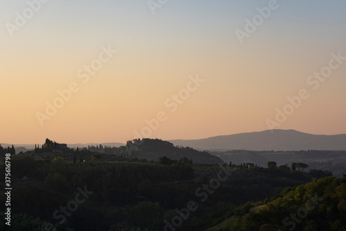 Last sun rays of the day on hills around Perugia in Umbria