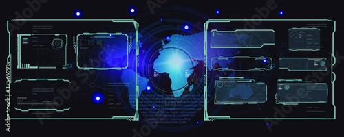 Set of techno frames for futuristic HUD interface. Modern digital frames or screens for video game user interface. Conceptual futuristic techno background with frame. Vector