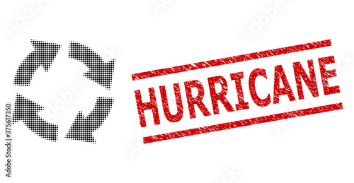 Circulation halftone dotted vector and Hurricane rubber stamp print. Stamp seal includes Hurricane caption between parallel lines.