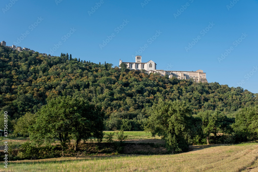 View of Assisi old church in the early morning, Umbria, Italy