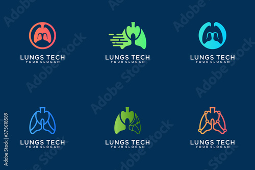 collection lungs tech logo vector