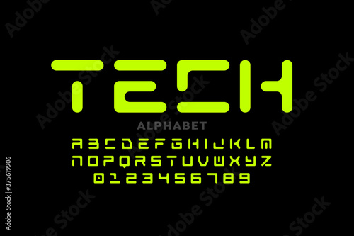 Technology style font design, alphabet and numbers vector illustration