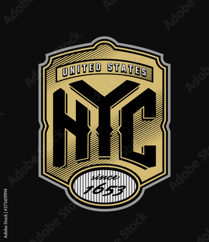 New York city emblem, vintage style on a dark background. Vector illustration.