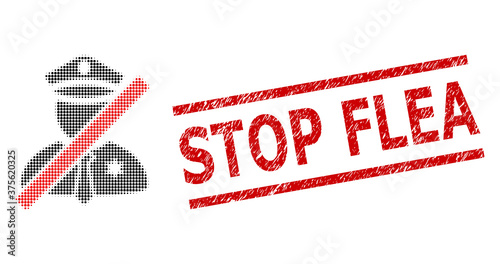 Blacklisted police man halftone dotted vector and Stop Flea unclean stamp seal. Stamp seal includes Stop Flea title between parallel lines.