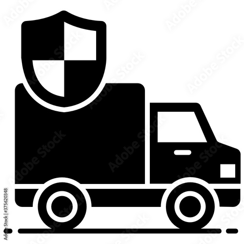
Transport insurance, safety shield with van in style 
