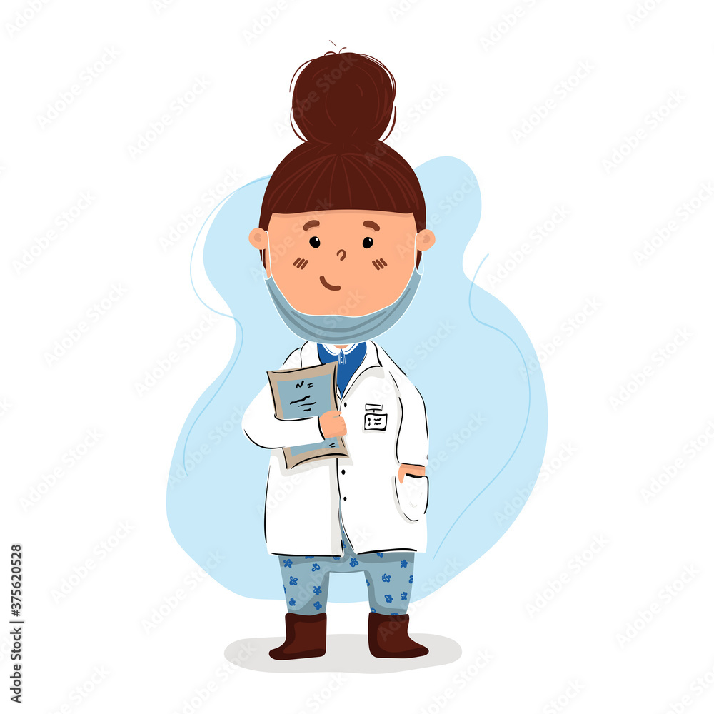Cute cartoon doctor show something to you. Vector illustration isolated on white background. Cute cartoon doctor show something to you. Vector illustration isolated on white background.