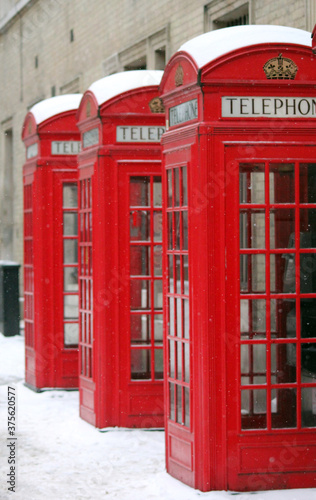 phome box  london  uk.  2 3 18 -  red london phone box in snow  beast from the east storm Emma