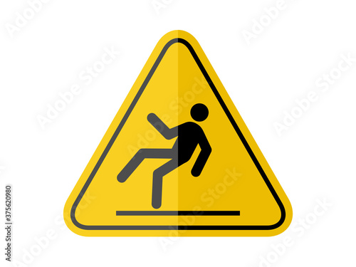 isolated slippery surface common hazards symbols on yellow round triangle board warning sign for icon, label, logo or package industry etc. flat paperwork style vector design.
