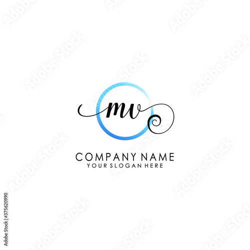 MV Initial handwriting logo template vector