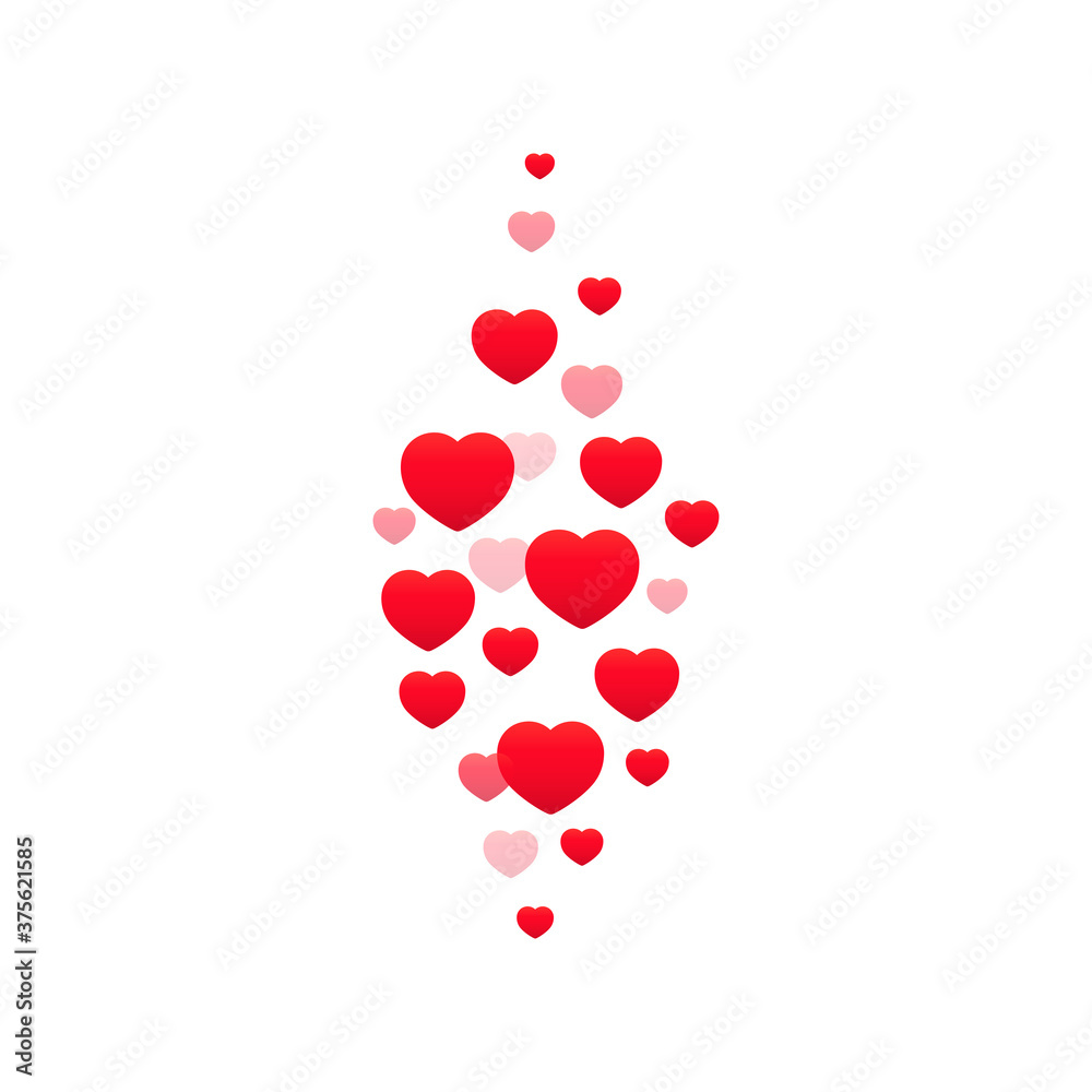 Flying red hearts icon. Streaming video. Vector on isolated white background. EPS 10