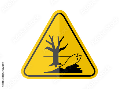isolated caution environment, common hazards symbols on yellow round triangle board warning sign for icon, label, logo or package industry etc. flat paperwork style vector design. 