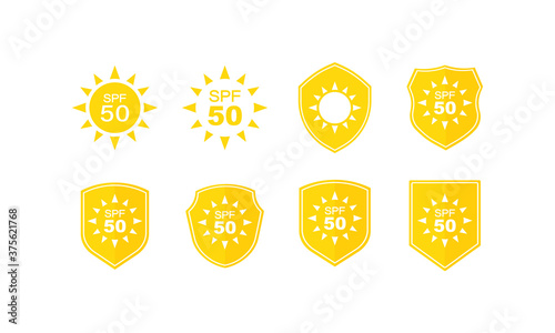 Sun protection labels set. SPF 50. Vector on isolated white background. EPS 10