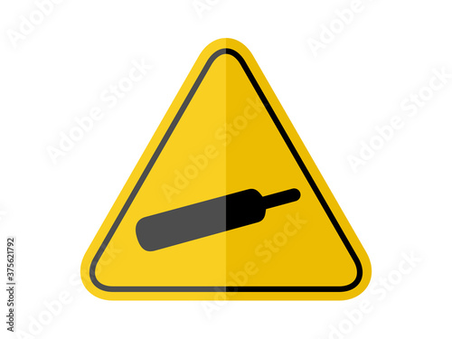 isolated gases stored under pressure, common hazards symbols on yellow round triangle board warning sign for icon, label, logo or package industry etc. flat paperwork style vector design. 