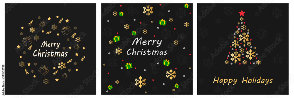 Black Cards set. Perfect for greeting cards, party invitations, posters, stickers, pin, scrapbooking, icons. Vector illustration.Merry Christmas & Happy New Year. Black Cards set. Perfect for greeting cards, party invitations, posters, stickers, pin, scrapbooking, icons. Vector illustration.Merry Christmas & Happy New Year.
