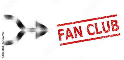 Combine arrow right halftone dotted vector and Fan Club textured stamp seal. Seal includes Fan Club text between parallel lines.
