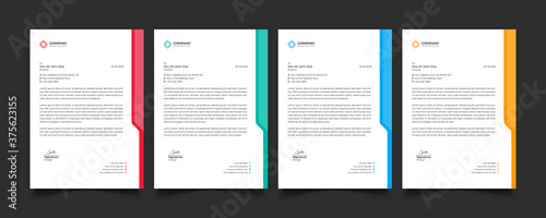 Creative professional corporate modern business style letterhead templates Simple design in minimalist style vector design illustration. color red green blue yellow 