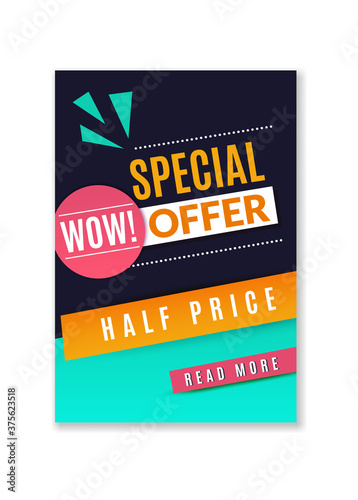 Special offer discount poster. Promotional fashion premium product flyer, abstract concept graphic half price web banner, marketing brochure or coupon vector geometric template