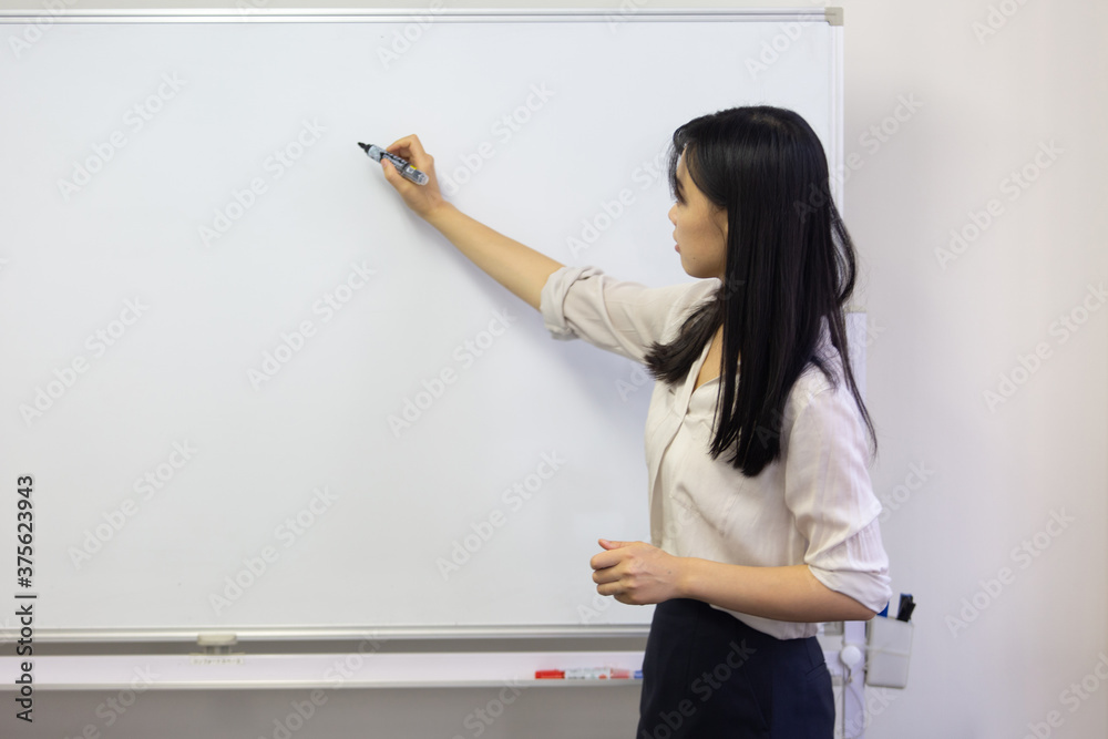 ホワイトボードに書き込む若いビジネスウーマン ホワイトボードに書き込む若いビジネスウーマン