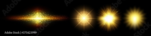 Fotografie, Tablou Golden line and sunburst with light effects