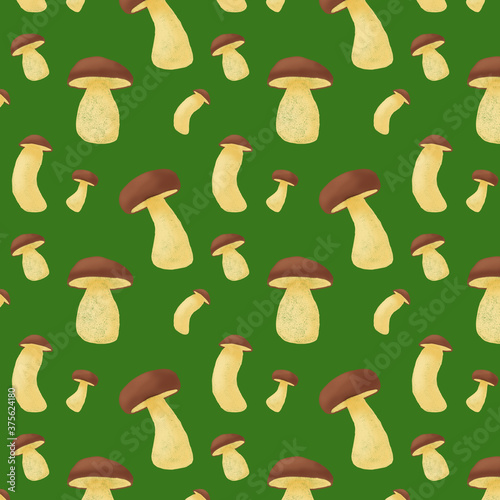 seamless pattern with porcini mushrooms