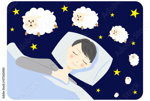 睡眠をとる　女性　ミドル　羊を数える