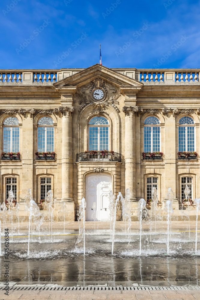 Fountain and City Hall building in the center city. Beauvais, France