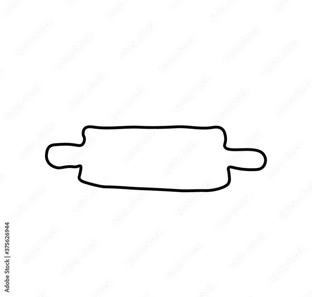 Vector rolling pin with a black line.Simple food and cooking illustration in doodle style on a white isolated background hand drawn.Design for social networks,web,advertising,banners,menus,recipes. Vector rolling pin with a black line.Simple food and cooking illustration in doodle style on a white isolated background hand drawn.Design for social networks,web,advertising,banners,menus,recipes.
