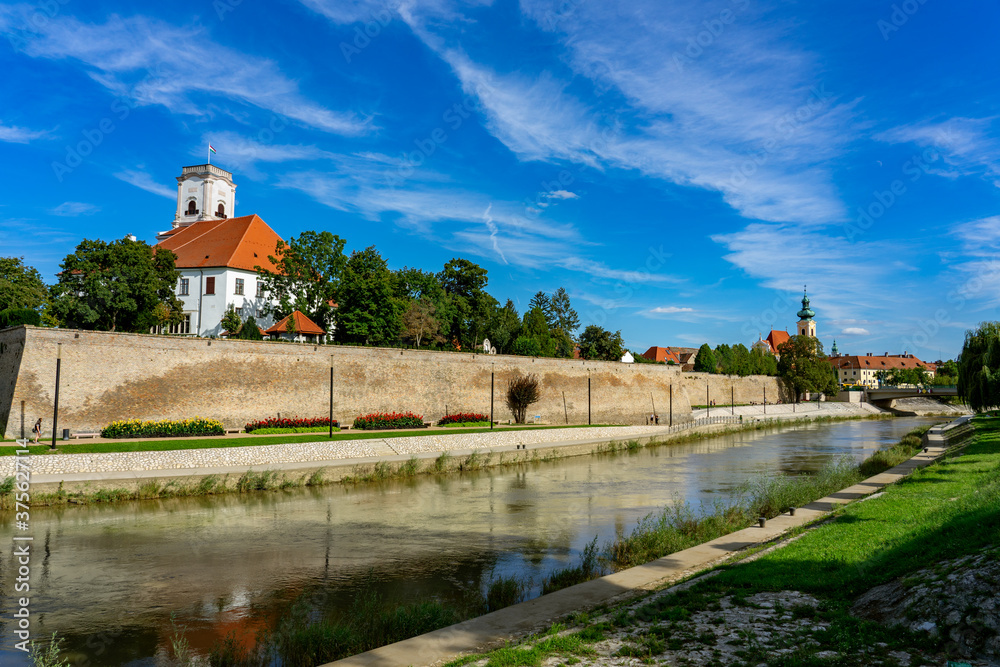 Naklejka premium Gyor city with the Raba river in Hungary
