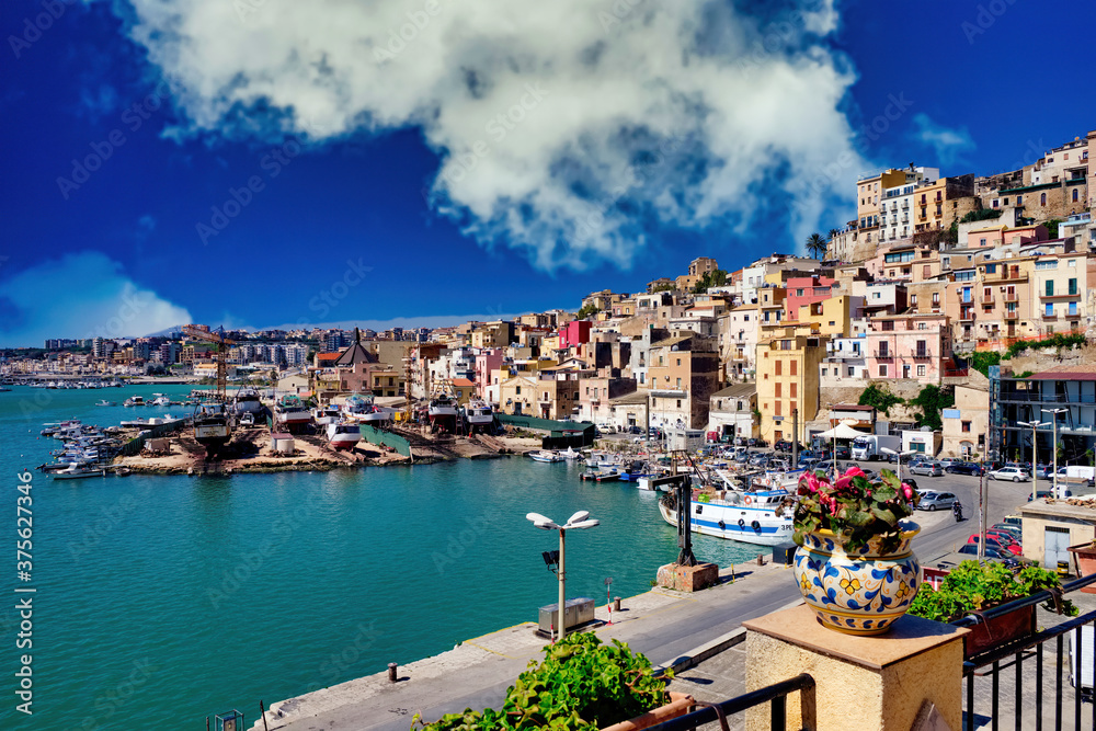 Panorama on the town and port of Sciacca Sicily Italy