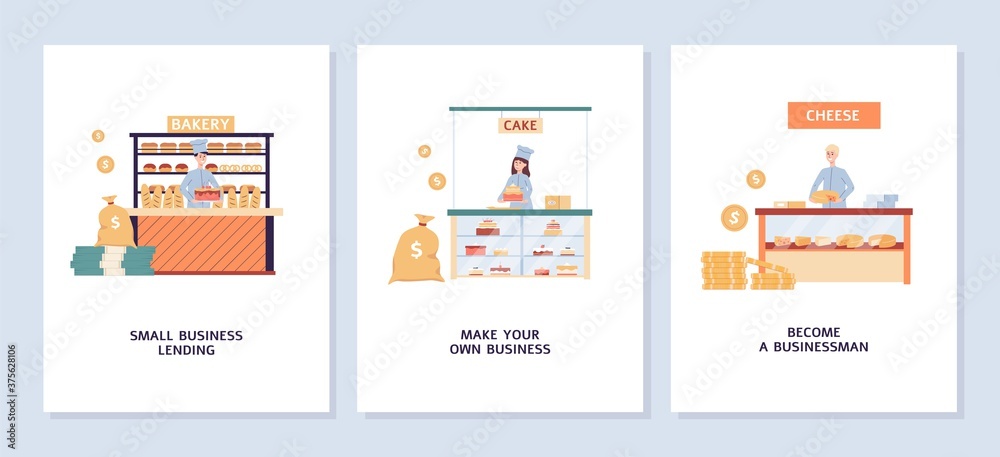 Set of banners for small business and sole proprietor flat vector illustration.