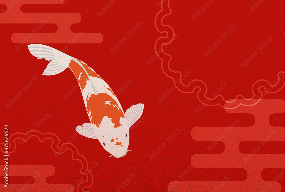 赤い錦鯉の年賀状イラスト Stock Vector Adobe Stock