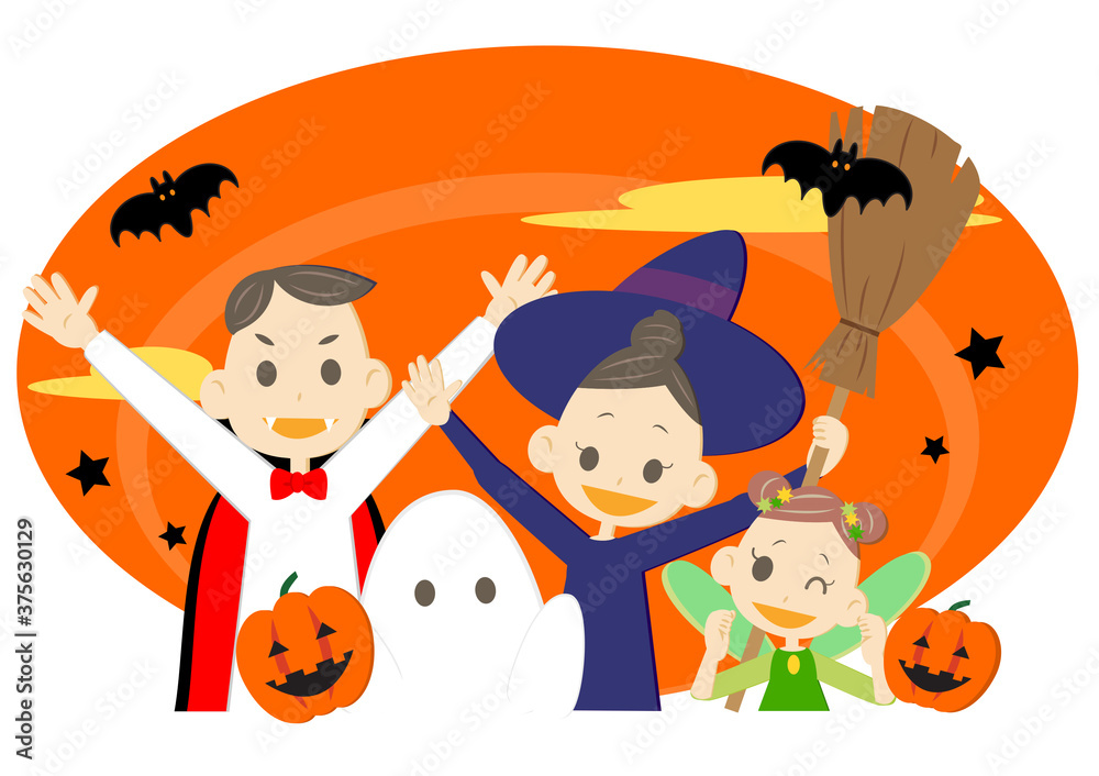 ハロウィンの仮装をする家族 ハロウィンの仮装をする家族