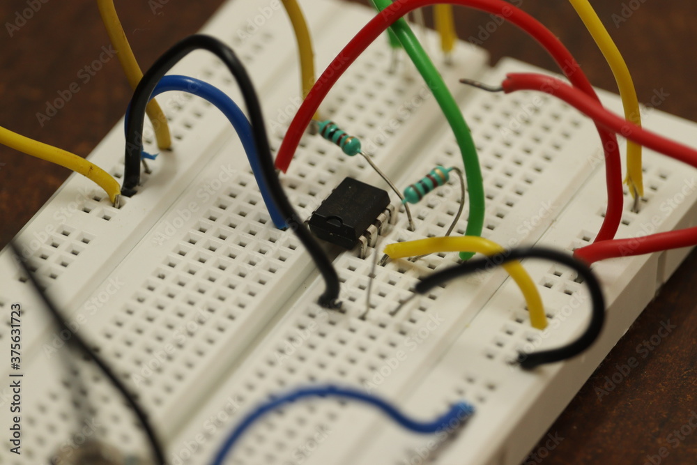 Electronic circuit on bread board Stock Photo | Adobe Stock