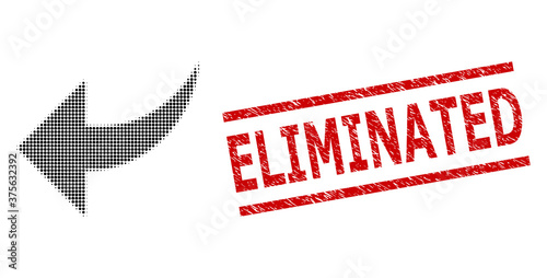 Undo halftone dotted vector and Eliminated grunge stamp seal. Stamp includes Eliminated tag between parallel lines. Undo vector is created with halftone pattern which contains circle dots.