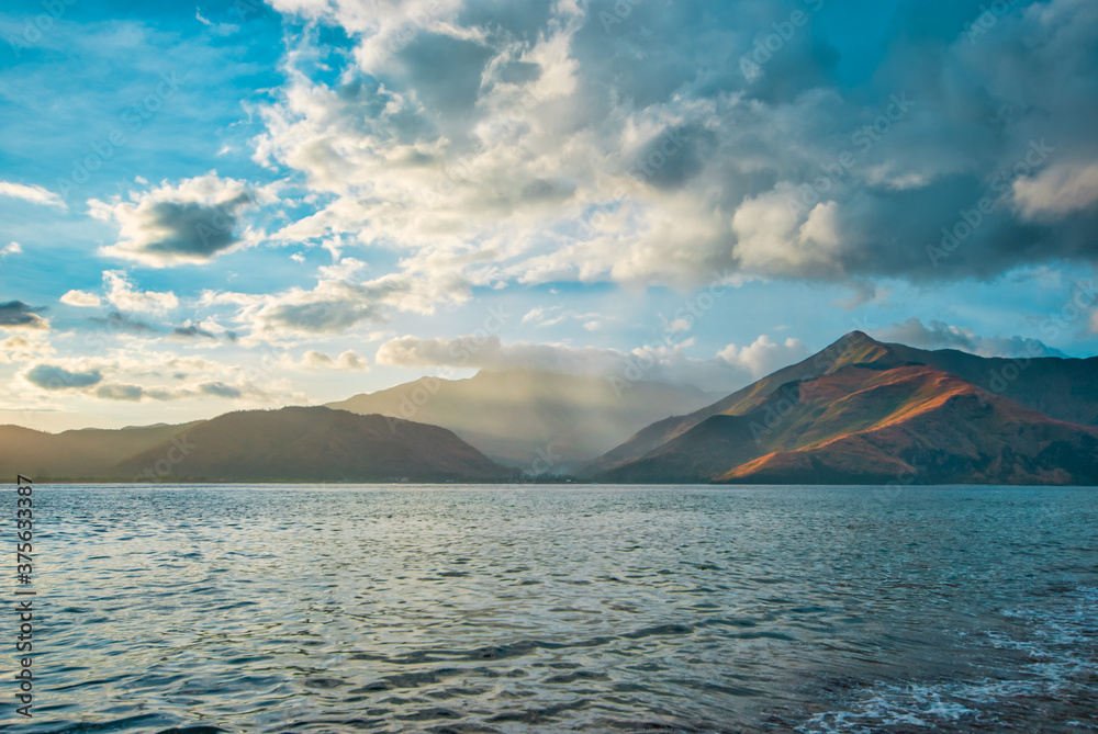 Scenic mountains of Zambales in the Philippines viewed from the shore Scenic mountains of Zambales in the Philippines viewed from the shore