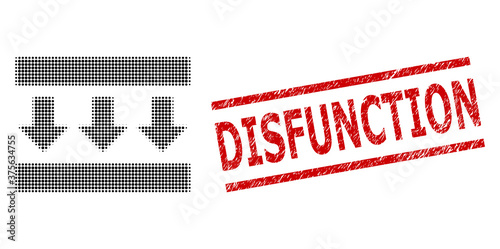 Pressure down halftone dotted vector and Disfunction unclean stamp imitation. Stamp includes Disfunction text between parallel lines.
