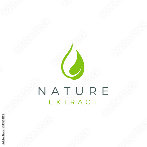 Fresh Water drop or droplet with leaf  for nature beauty extract oil logo design