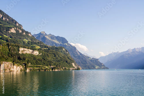 Lake view and mountains at Vierwaldstaetter See  lake of the four forested settlements   Switzerland  from Brunnen
