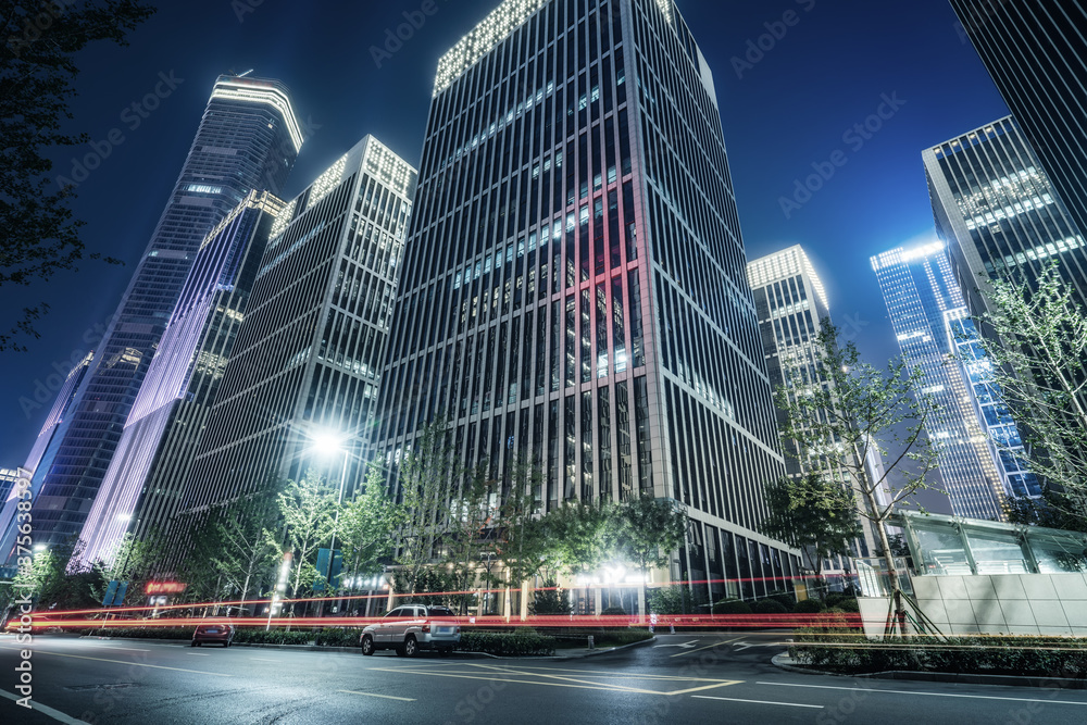 Fototapeta premium Dense skyscrapers and roads, Jinan CBD, China.